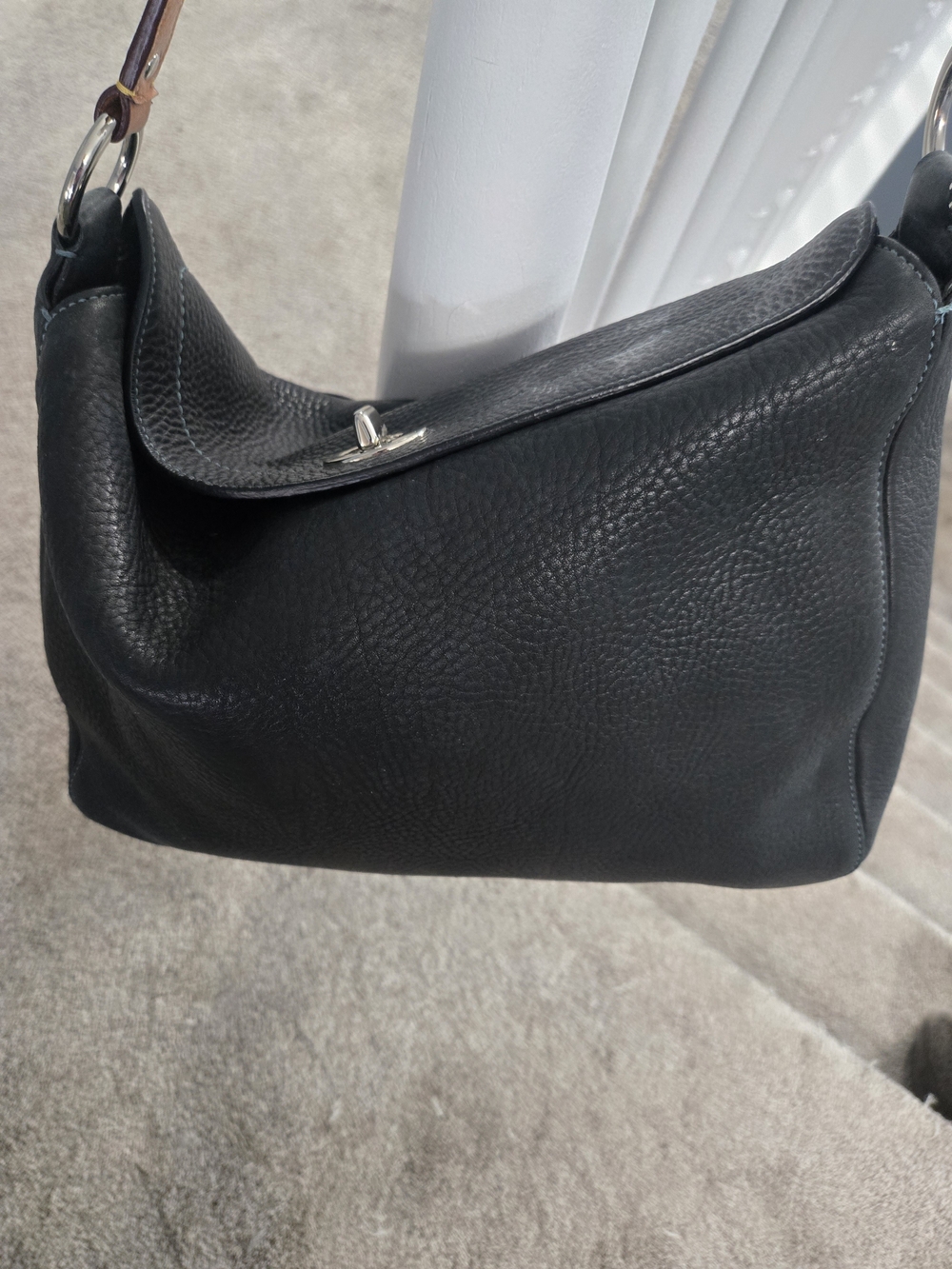 Coach Black Pebbled Leather Shoulder Bag with Brown Strap - Picture 2 of 8